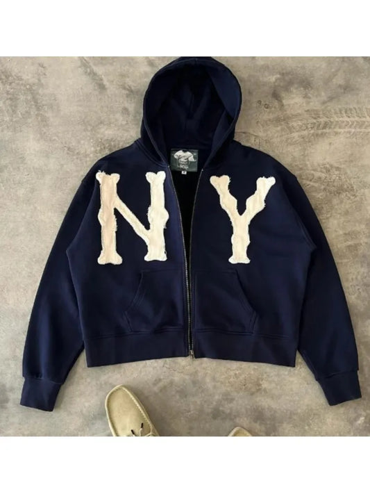 Oversized Sweatshirt Women Y2k American High Street Trend Jacket Men Letter Embroidered Zipper Hoodie Harajuku Fashion Retro Top