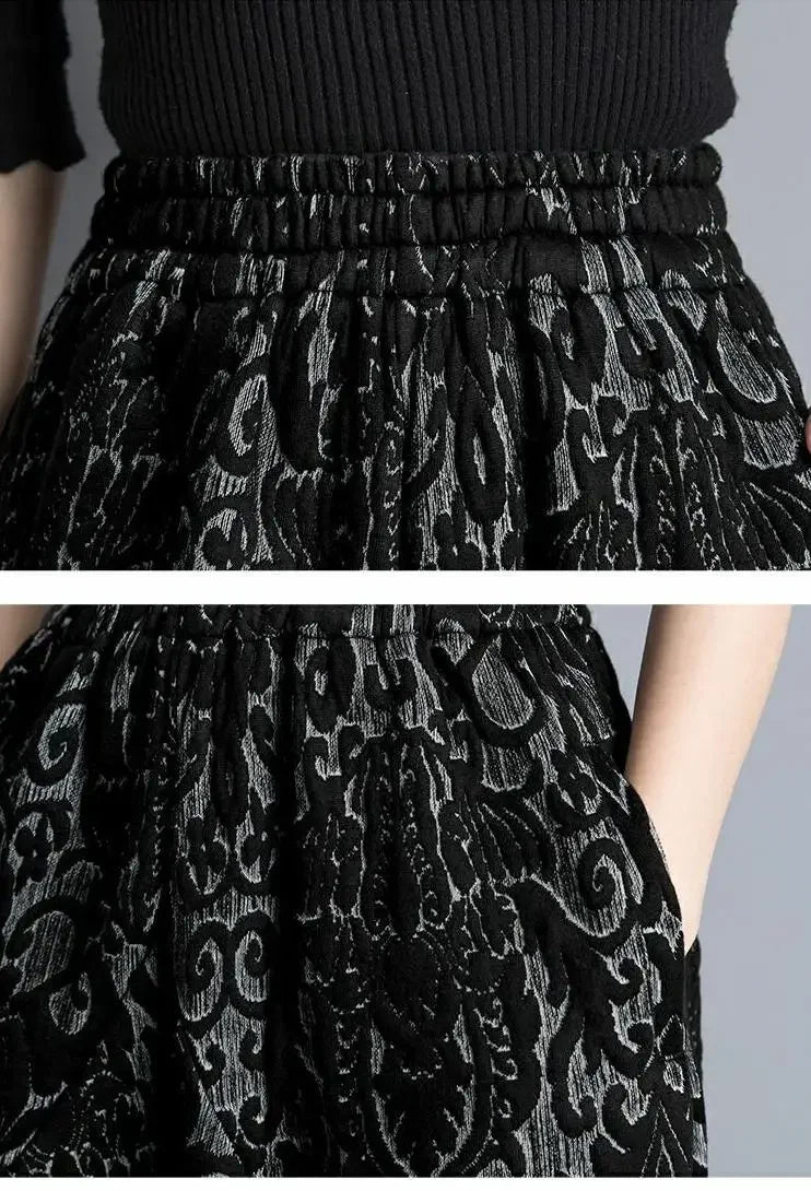 New Draping winter Jacquard Bloomers Women Casual Loose High Waist Vintage Wide Leg Harlan Pants Oversized Mom Pants trousers