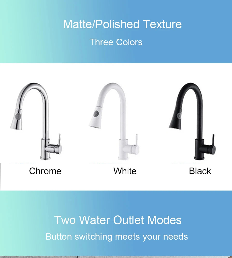 Black/Matte White Kitchen Faucet Single Hole Pull Out Stream Sprayer Head Sink Mixer Tap Deck Mounted Cold Hot Water Chrome Tap