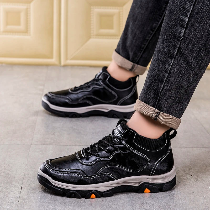 High Quality Leather Men Shoes Fashion Mens Casual shoes Comfortable Male Walking Sneakers Breathable Retro Non-slip Sport Shoes