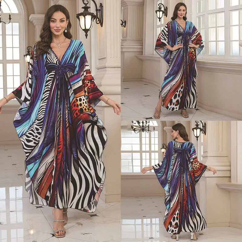 Kaftan Dresses for Women Wave Neck Swimsuit Cover Up Caftan Dress Plus Size Oversized Long Beach Dress