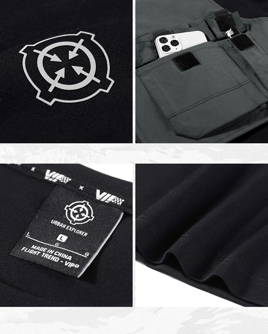 Mens Fashion Techwear T Shirt Hi Street Mechanical Tactical Tshirts Oversized Harajuku Hip Hop Streetwear Cargo Tops Tees