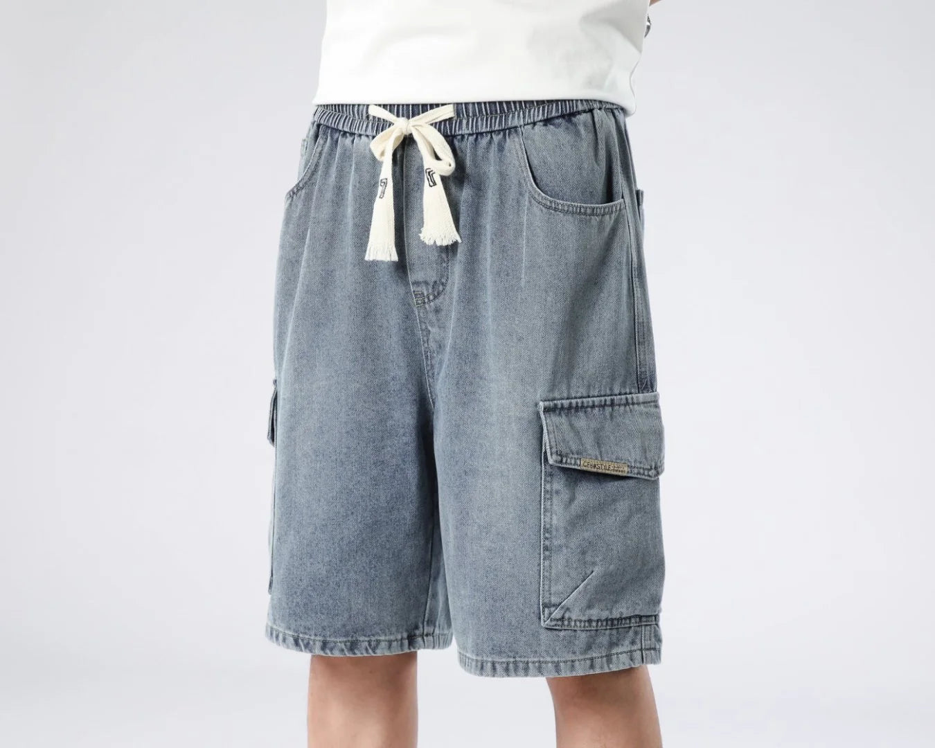Men's Oversized Denim Shorts Summer Anti-Chafing Mid Waist Stretch Cargo Shorts Youth Hip Hop Beach Streetwear Sizes M-5XL