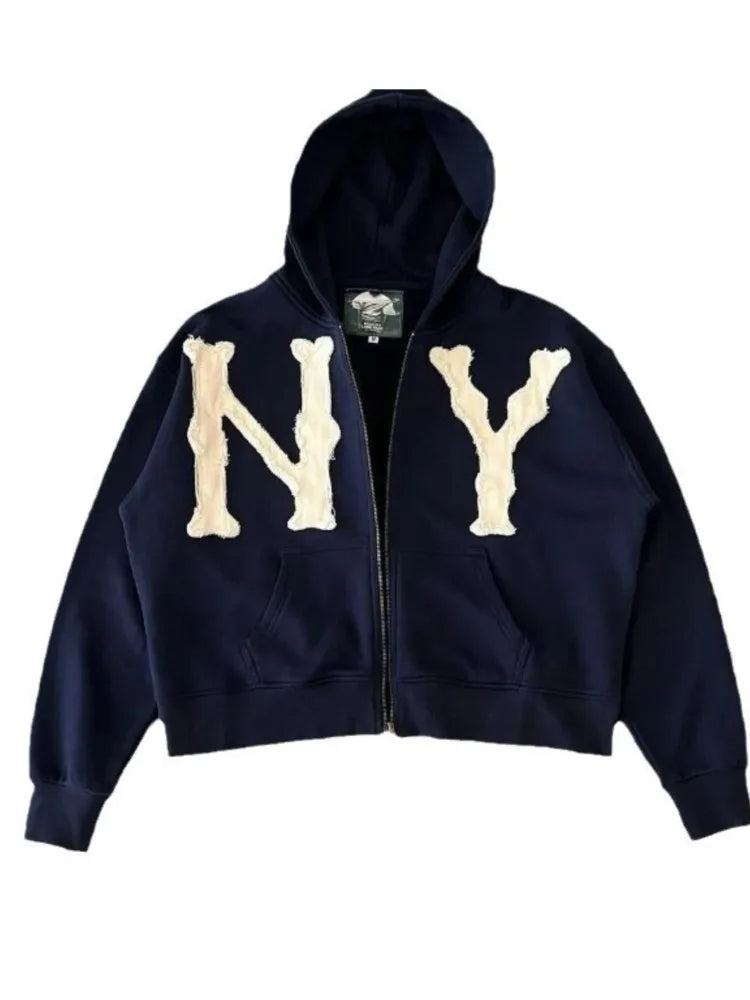 Oversized Sweatshirt Women Y2k American High Street Trend Jacket Men Letter Embroidered Zipper Hoodie Harajuku Fashion Retro Top