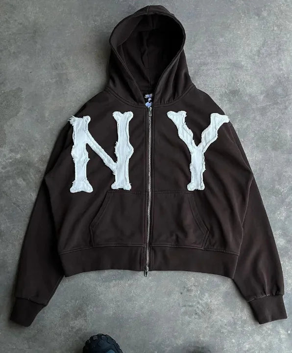Oversized Sweatshirt Women Y2k American High Street Trend Jacket Men Letter Embroidered Zipper Hoodie Harajuku Fashion Retro Top
