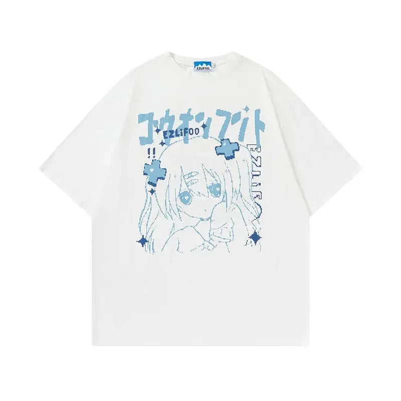 Oversized T-shirts Milk Sweet Print Short-sleeved T-shirt Women Summer Anime Girl Sweet and Spicy T-shirt Short Sleeve Harajuku
