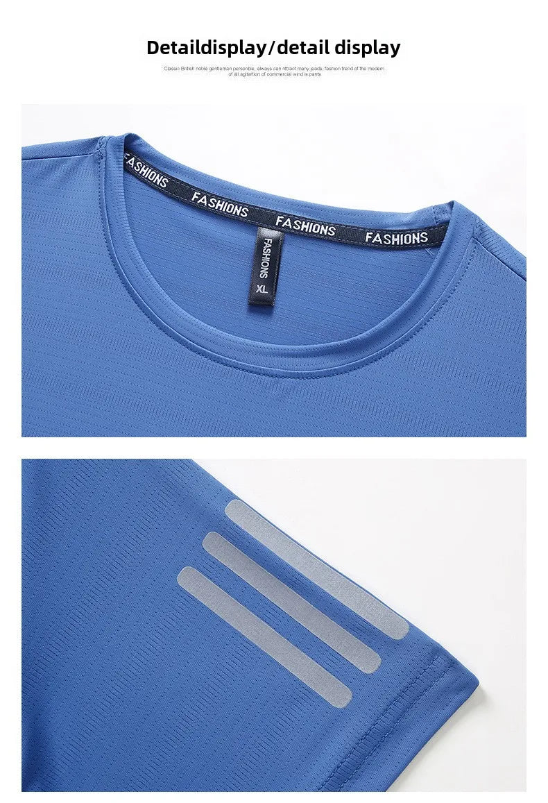 Summer Thin Ice Silk T-Shirt For Men Crew Neck Short Sleeve Casual Soft Fitness Tops Plain Oversized Tees