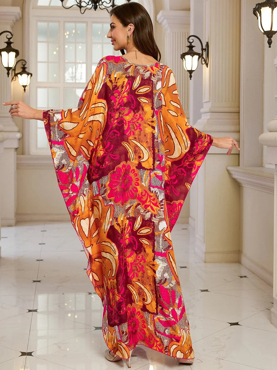 Kaftan Dresses for Women Wave Neck Swimsuit Cover Up Caftan Dress Plus Size Oversized Long Beach Dress