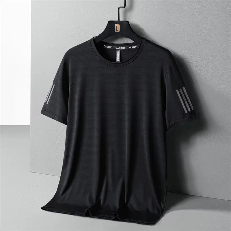 Summer Thin Ice Silk T-Shirt For Men Crew Neck Short Sleeve Casual Soft Fitness Tops Plain Oversized Tees