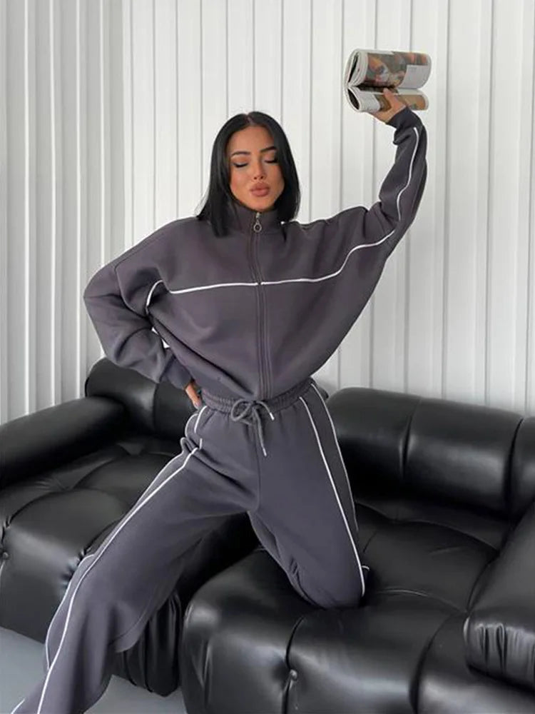 Sweatsuits for Women Set 2 Piece Outfits Long Sleeve Zip Up Jacket Oversized Sweatshirt Jogger Sweatpants Tracksuit