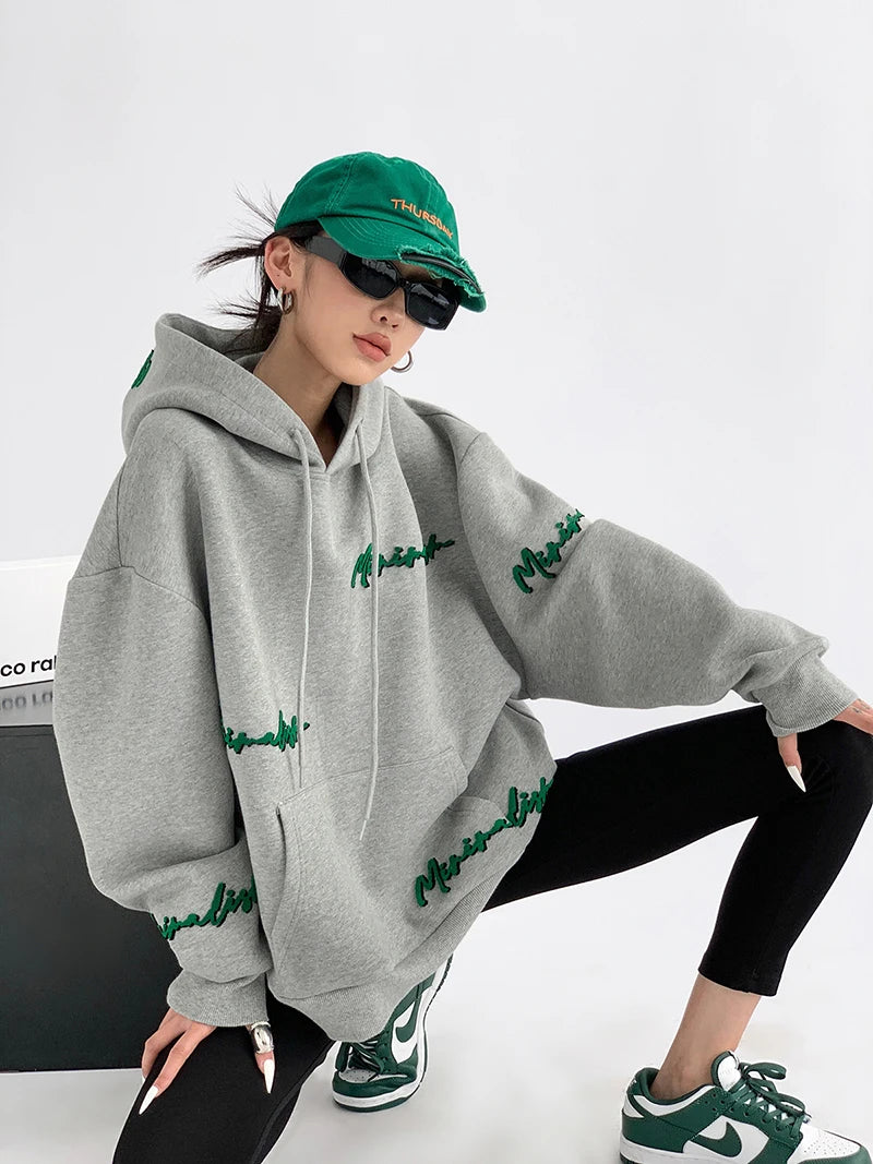 High Quality Letter Print Oversized Hoodies Women Y2k Fall Winter Plus Fleece Thick Sweatshirt Female Korean Baggy Pullover Tops