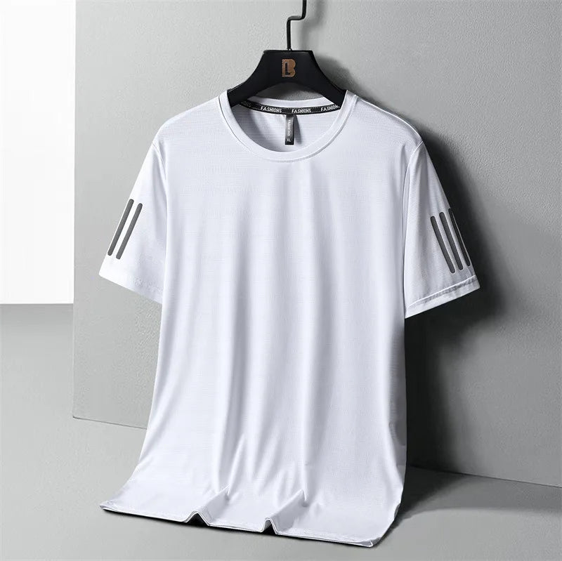 Summer Thin Ice Silk T-Shirt For Men Crew Neck Short Sleeve Casual Soft Fitness Tops Plain Oversized Tees