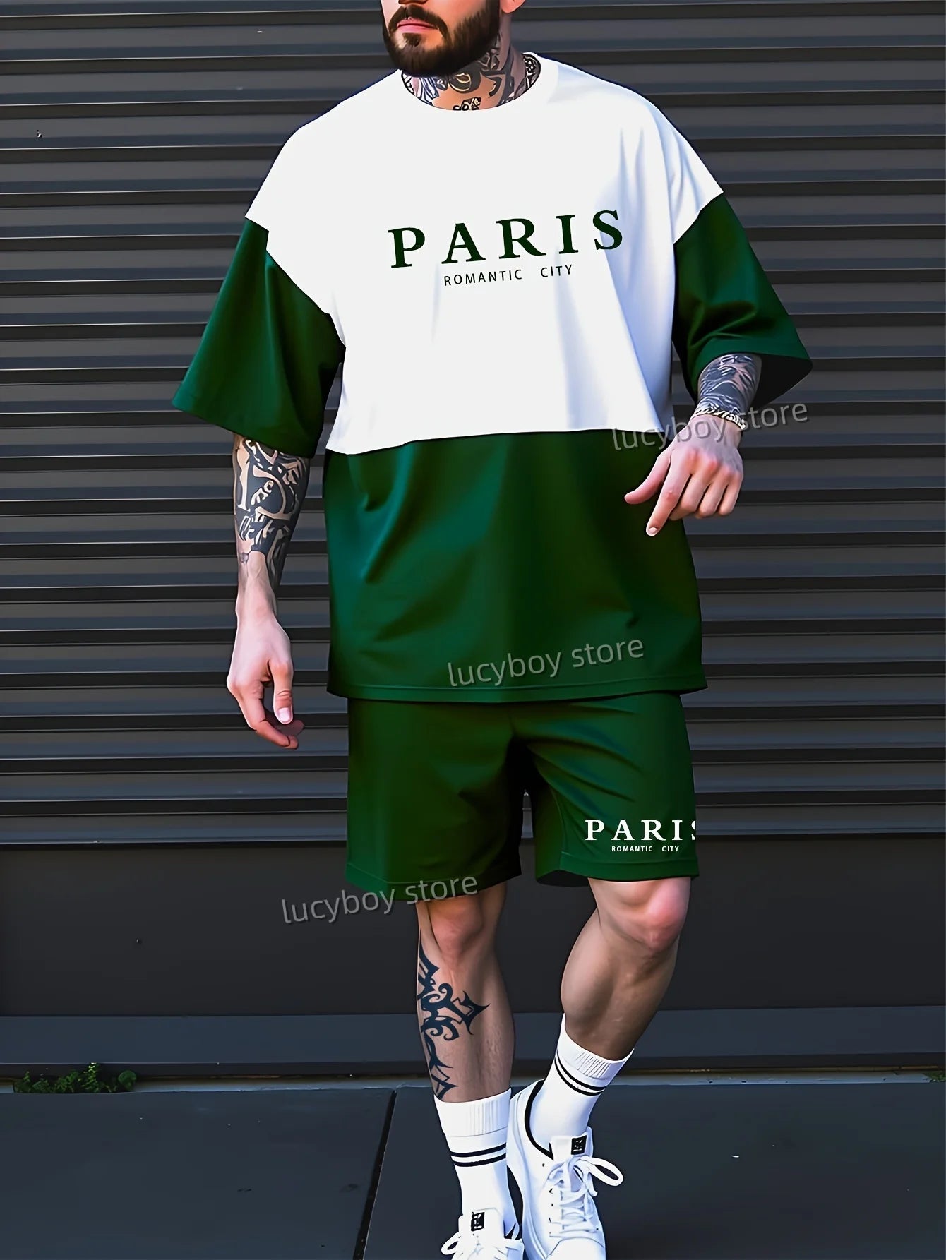 ROMANTIC CITY PARIS Printed Sport T-shirt+shorts Suit Set Men Male Luxury Tracksuit Outfit Summer Oversized 2 Piece Set Clothes