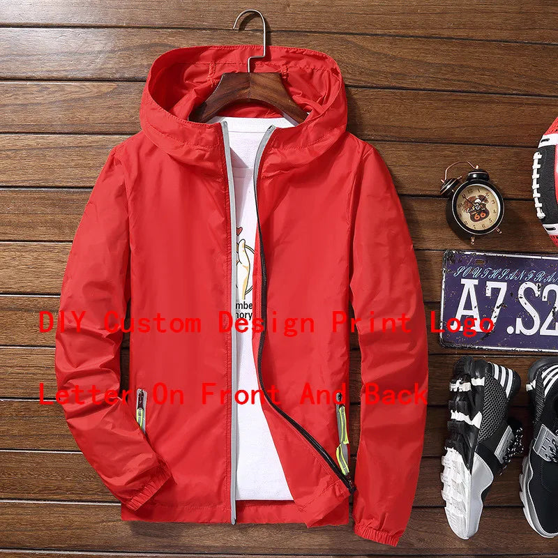 Mens Women Reflective Jacket DIY Custom Design Logo Windbreaker Zipper Jackets Coat Sunscreen Jacket Sports Pilot Oversized 7XL