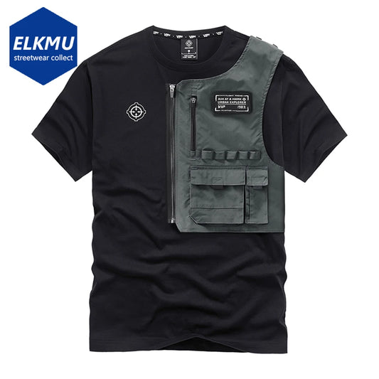 Mens Fashion Techwear T Shirt Hi Street Mechanical Tactical Tshirts Oversized Harajuku Hip Hop Streetwear Cargo Tops Tees