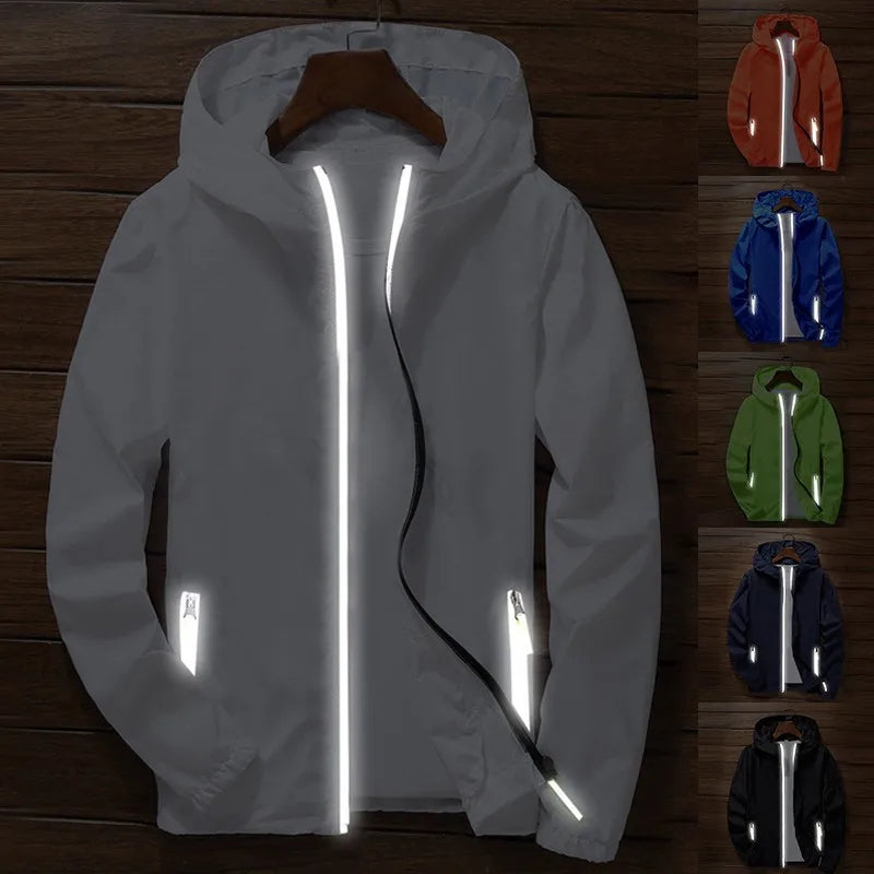 Mens Women Reflective Jacket DIY Custom Design Logo Windbreaker Zipper Jackets Coat Sunscreen Jacket Sports Pilot Oversized 7XL