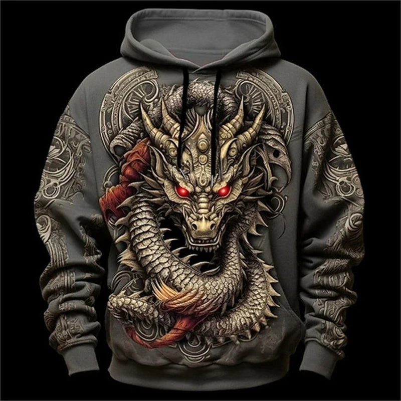 Chinese Dragon Printed Men's Hoodie Fashion 3D Dragon Pattern Tops New Sweatshirt Hip Hop Harajuku Oversized Pullover