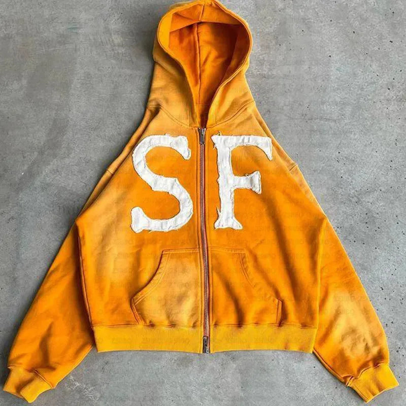 Oversized Sweatshirt Women Y2k American High Street Trend Jacket Men Letter Embroidered Zipper Hoodie Harajuku Fashion Retro Top