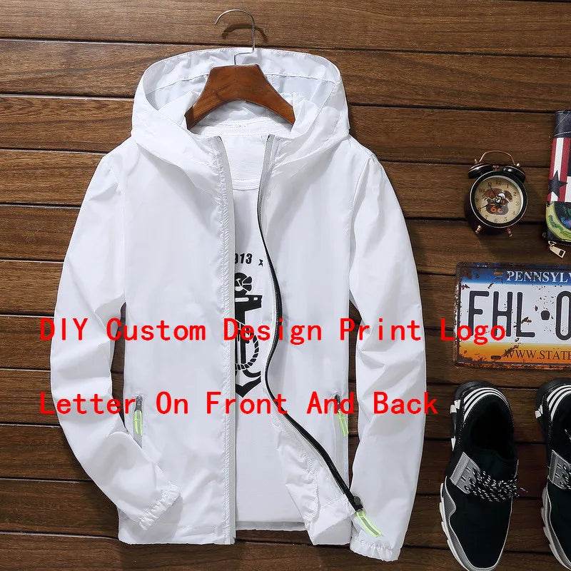 Mens Women Reflective Jacket DIY Custom Design Logo Windbreaker Zipper Jackets Coat Sunscreen Jacket Sports Pilot Oversized 7XL