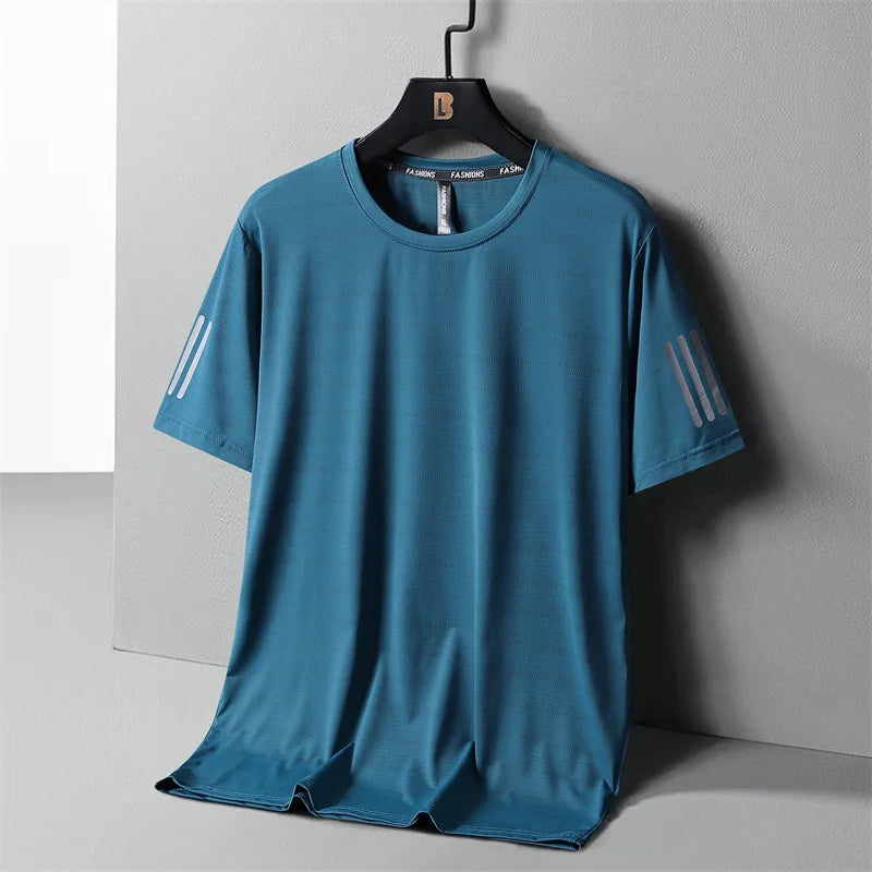 Summer Thin Ice Silk T-Shirt For Men Crew Neck Short Sleeve Casual Soft Fitness Tops Plain Oversized Tees