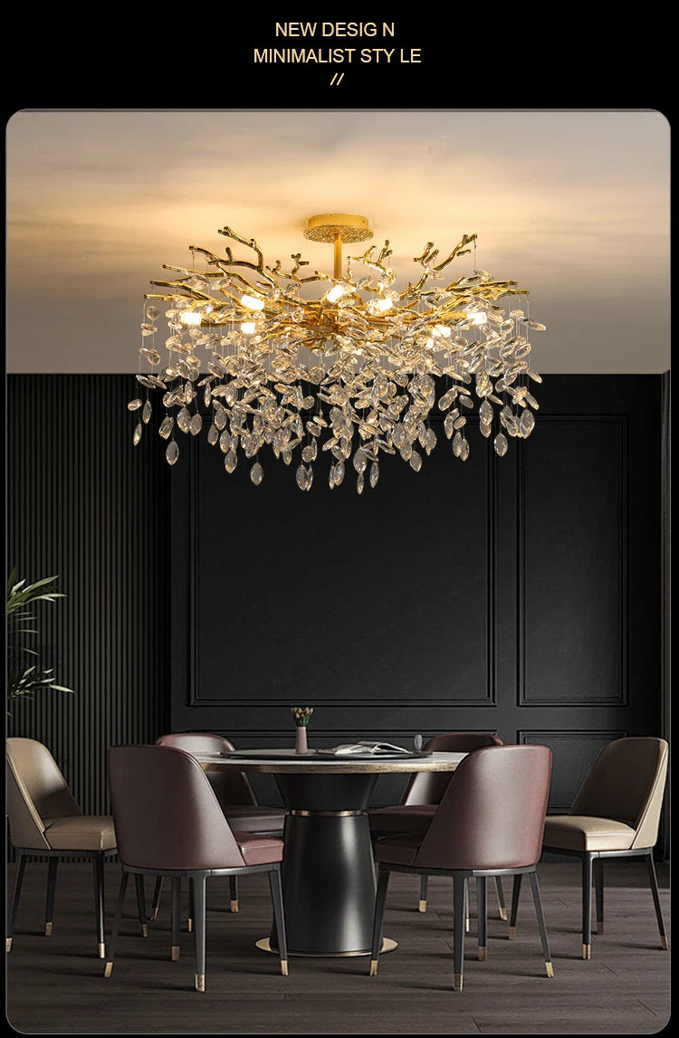 Round Chrome K9 Crystal Ceiling Chandelier For Bedroom Living Dining Room Kitchen Table Modern Crystal Branch Pendant Chandelier