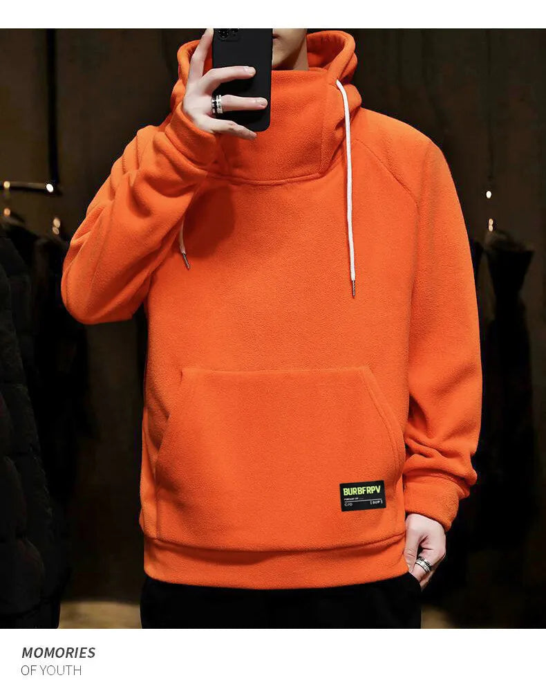 2024 Men's Thick Polar Fleece Sweatshirt Paired Couple Y2k Streetwear Autumn Winter Hood Sports Black Windproof Oversized Hoodie