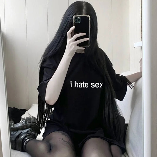 Vintage Women's Tshirt Unisex Funny Graphic Hip Hop Print Letter Goth Short Sleeve Clothing Oversized Cotton Top Tee Fashion Y2k