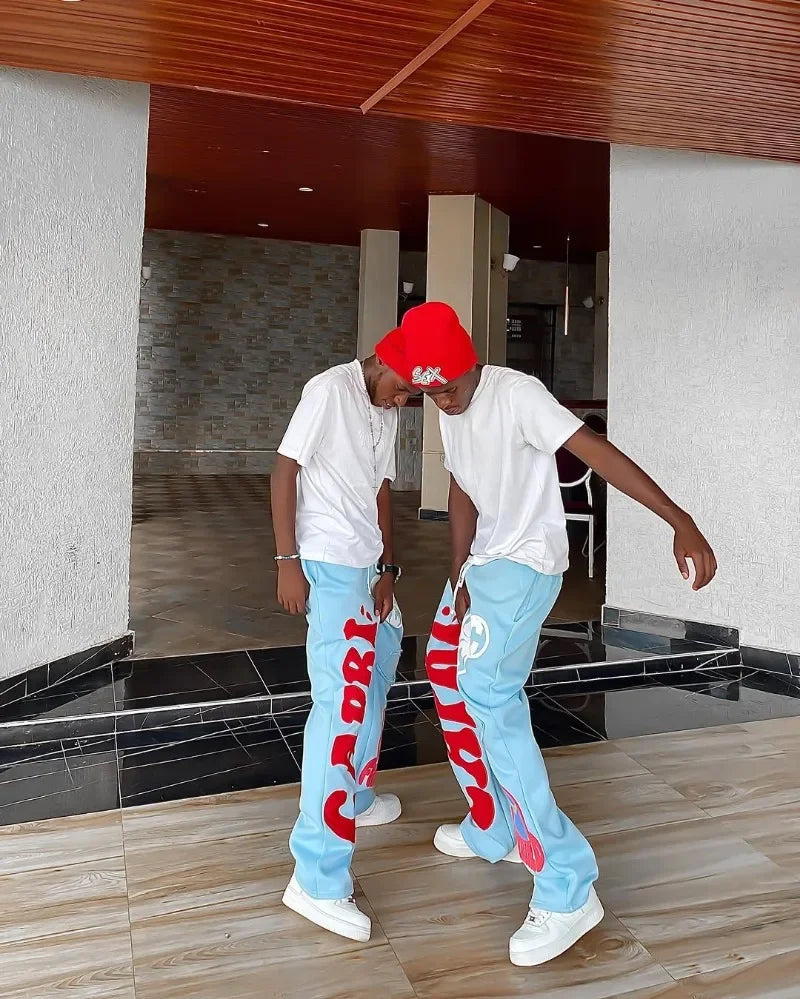 2025 Gothic Letter Embroidered Casual Trousers Men Y2k American Fashion Brand Oversized Harajuku Hip-hop Rock Wide-leg Pants Men
