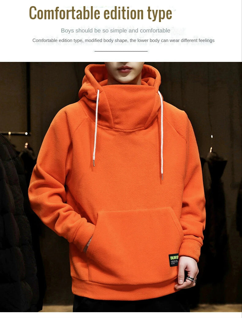 2024 Men's Thick Polar Fleece Sweatshirt Paired Couple Y2k Streetwear Autumn Winter Hood Sports Black Windproof Oversized Hoodie