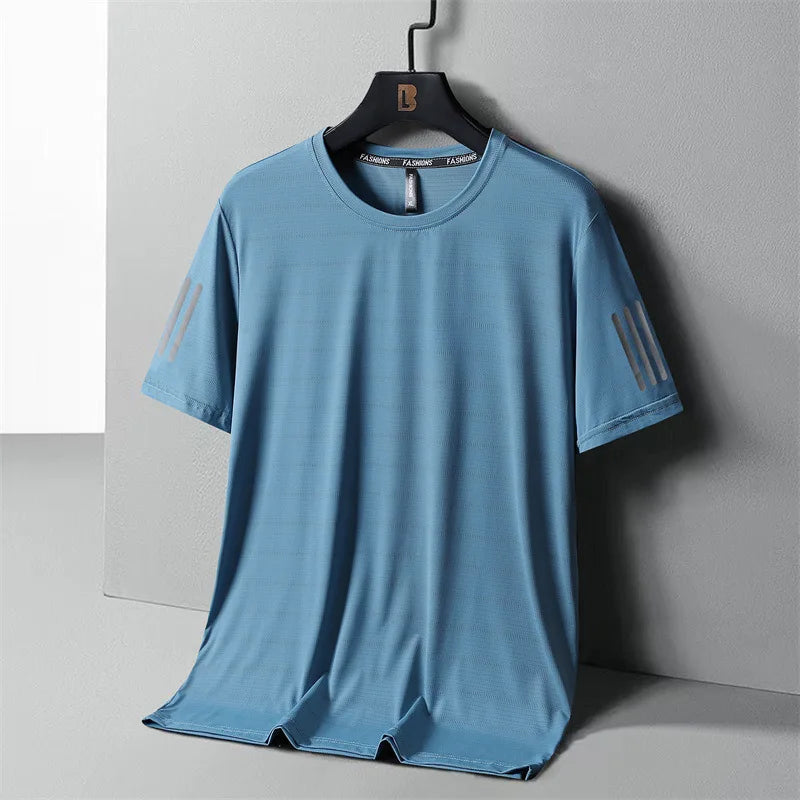 Summer Thin Ice Silk T-Shirt For Men Crew Neck Short Sleeve Casual Soft Fitness Tops Plain Oversized Tees