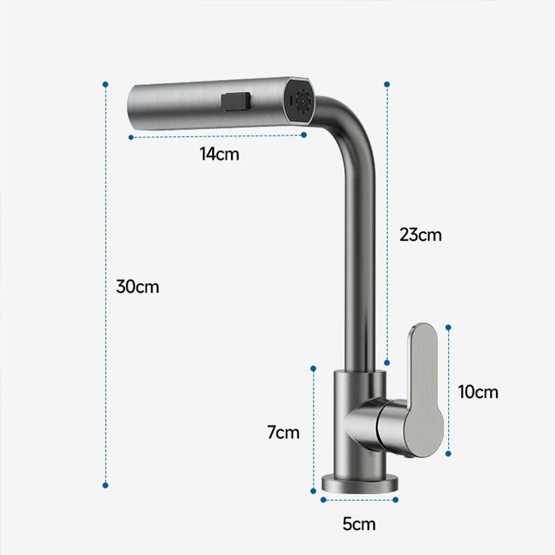 Gray Kitchen Faucets Pull Out Rotation Waterfall Stream Sprayer Head Hot -Cold Water Faucet Wash Basin Rotation Water Tap 