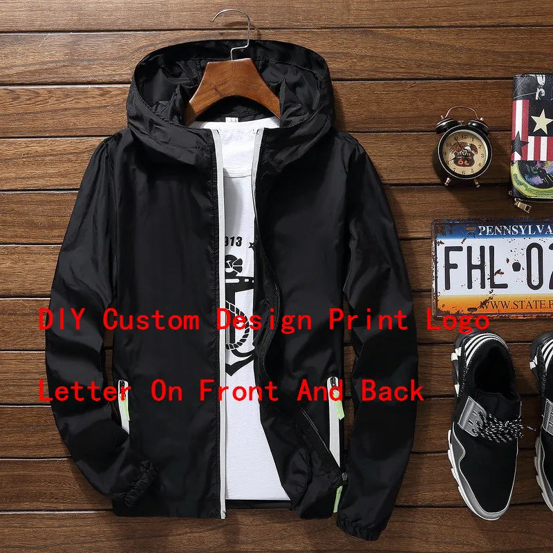 Mens Women Reflective Jacket DIY Custom Design Logo Windbreaker Zipper Jackets Coat Sunscreen Jacket Sports Pilot Oversized 7XL