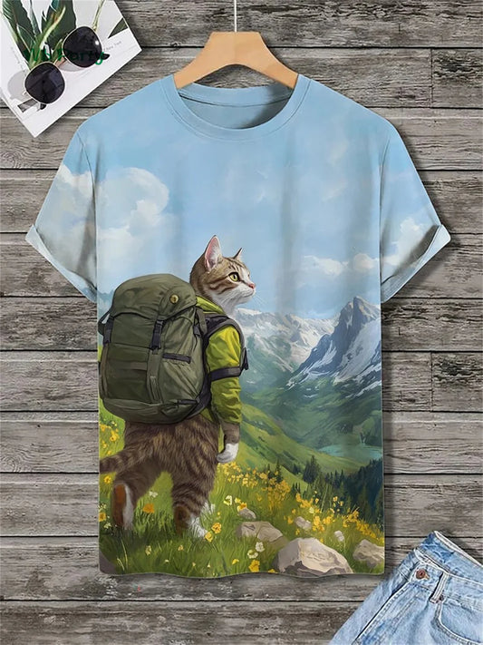 Cat Print Men's T-Shirt 3D Funny Animal Pattern Short Sleeve T-Shirt Oversized Y2k Top Summer Men's Daily Street Casual Clothing