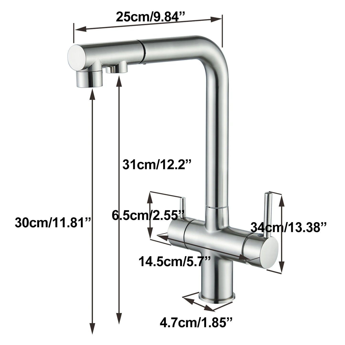 Chrome Black Filter Pull Out Kitchen Faucet Deck Mount 360 Degree Rotation Purified Tapware Cold Hot Crane Tap Dual Spouts Drink